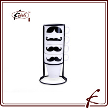 mustache decal pattern tea coffe mug with iron holder